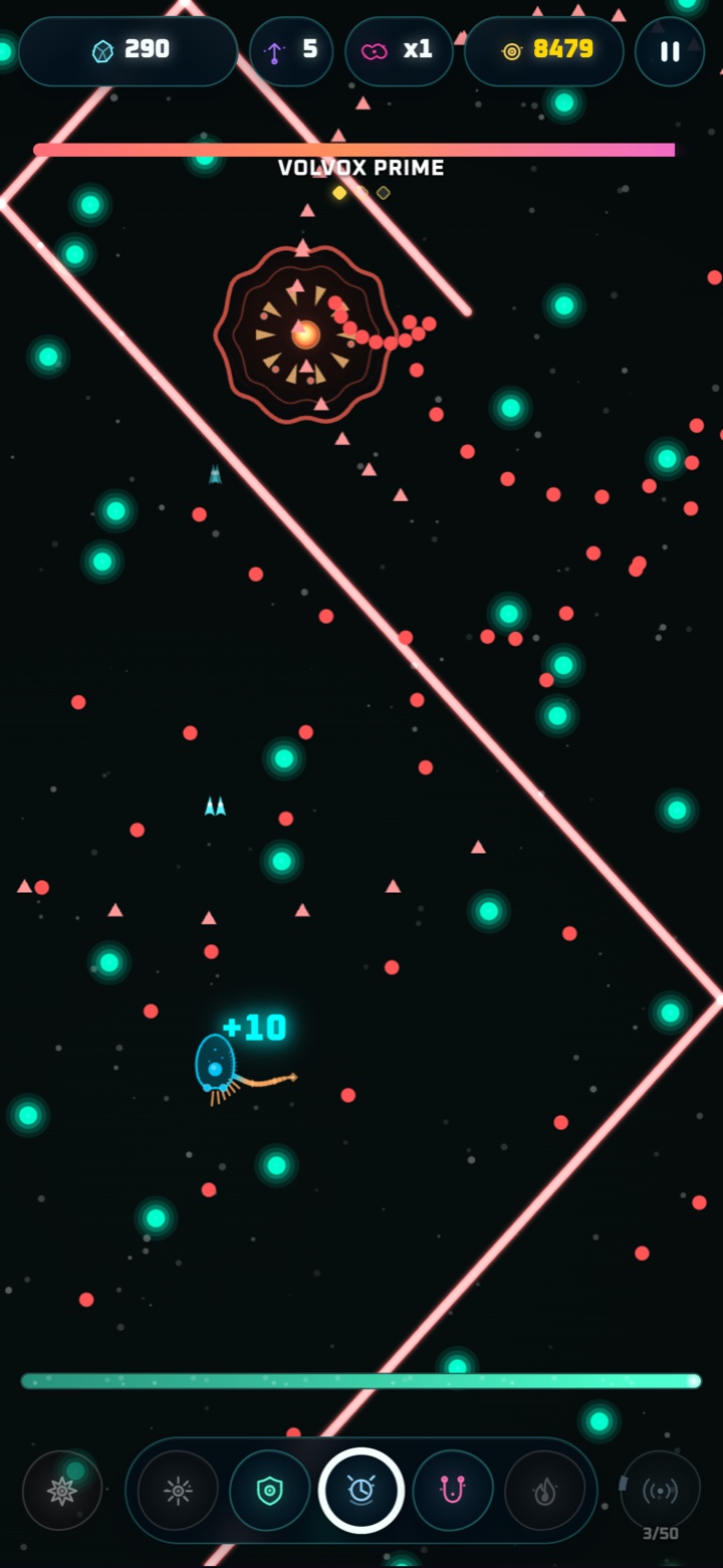 Na zela primordiela che schivea i rai y les salves de spores de Volvox Prime, l prim organism apex